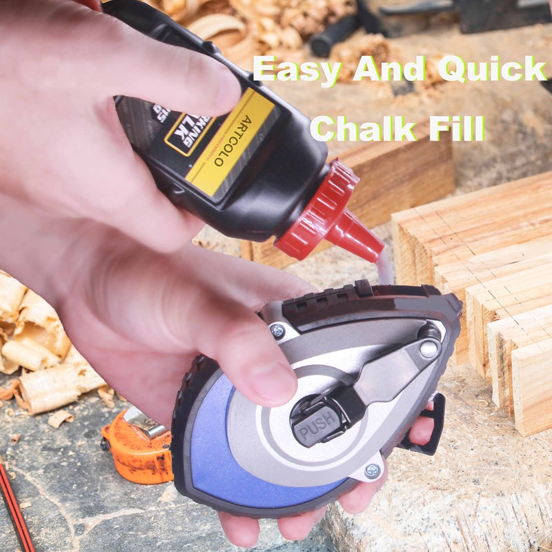 ARTCOLO Chalk Reel kit - Six Gear Quick Retrieval Chalk Lines 100ft Line Included in Chalk Box 4oz Red Chalk Powder Wire Box is Made of Aluminum - Image 5